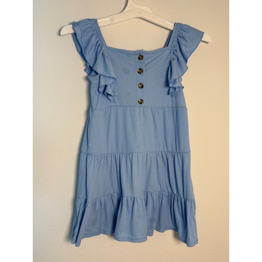 Btween Girls Blue Ribbed Ruffle Sleeve Tiered Button Front Dress Size 8